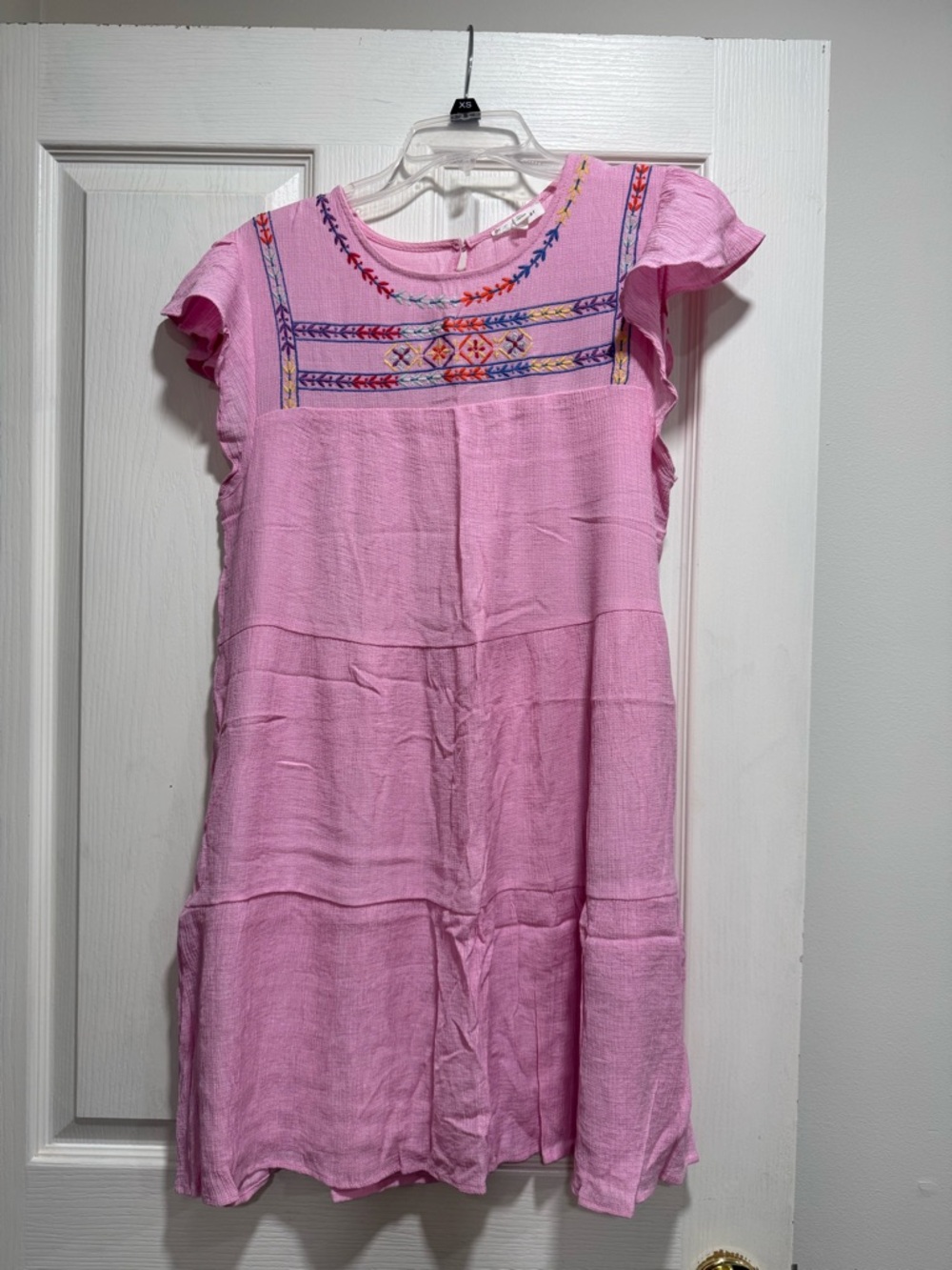 Women’s' Pink Embroidered Flutter-Sleeve Dress